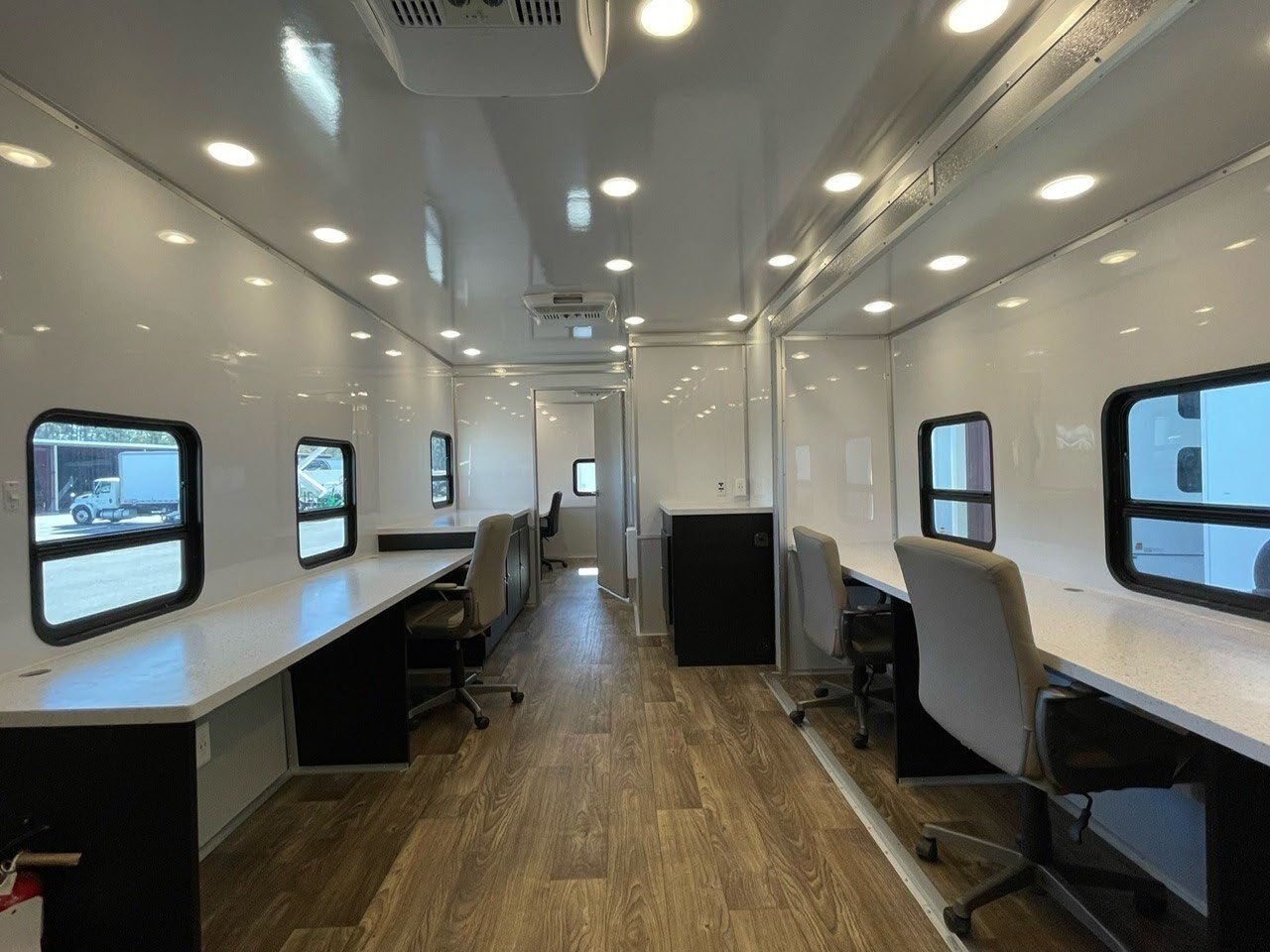Interior of a mobile office and command trailer.
